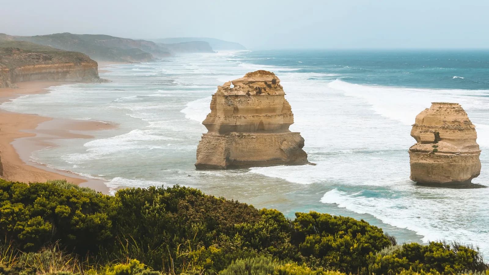 Limestone sea stacks along Victoria's Twelve Apostles coastline.