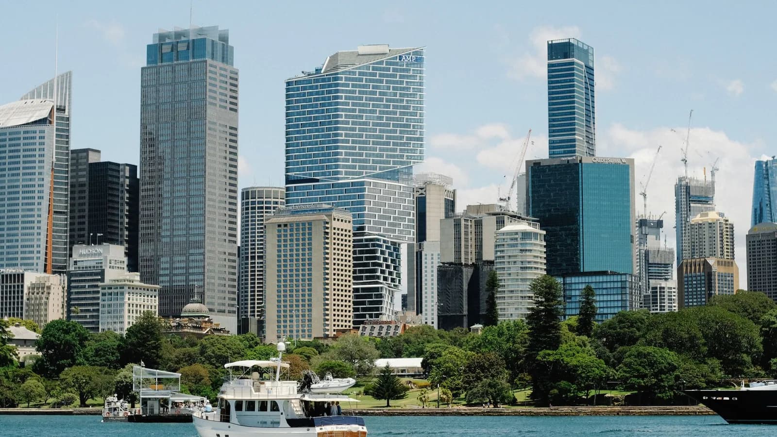 Sydney Harbour and the city skyline beside the water.